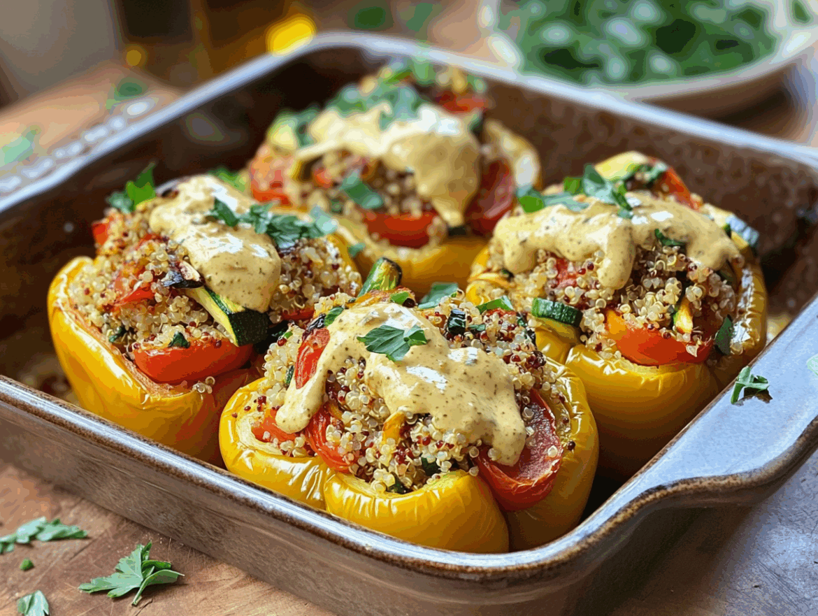 Vegan Stuffed Peppers with Herbed Quinoa and Cashew Cream