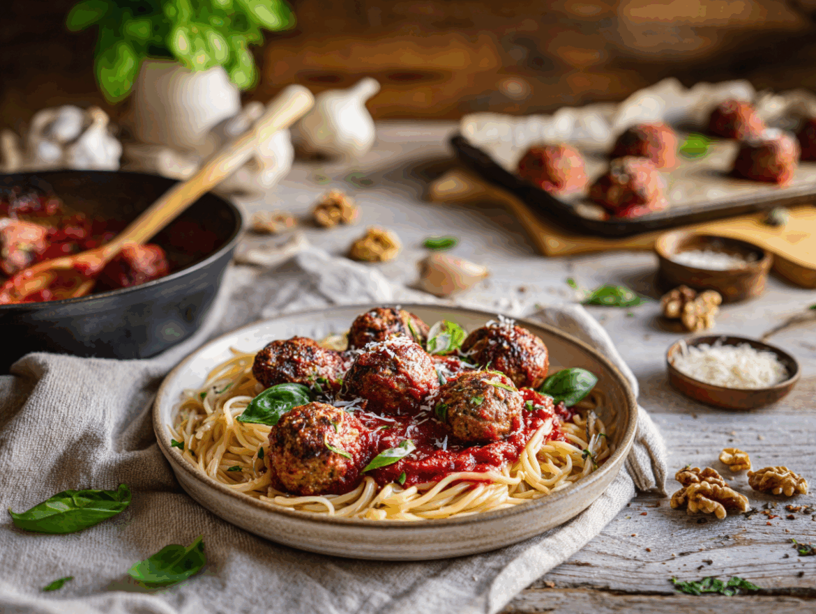 Vegan Lentil Meatballs with Tomato-Basil Pan Sauce