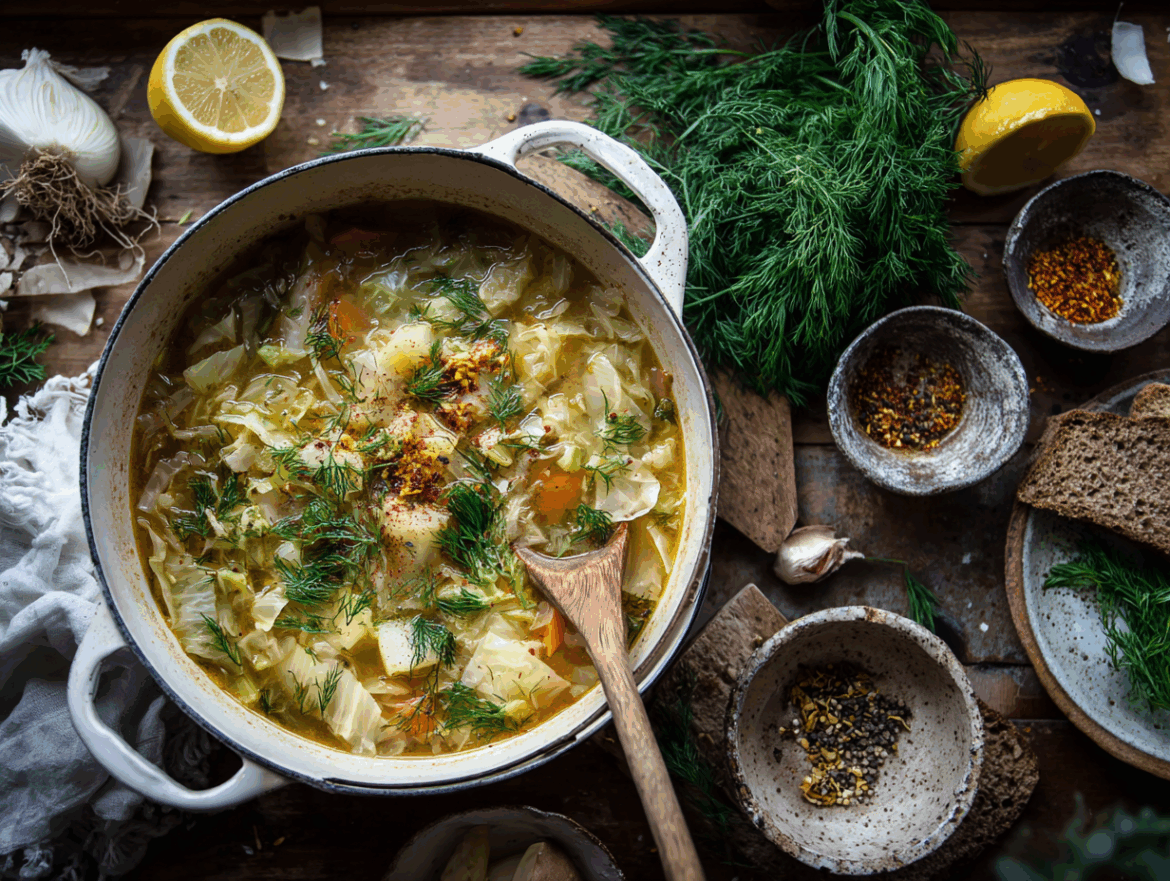 Fragrant Vegan Cabbage Soup with Smoked Paprika & Dill