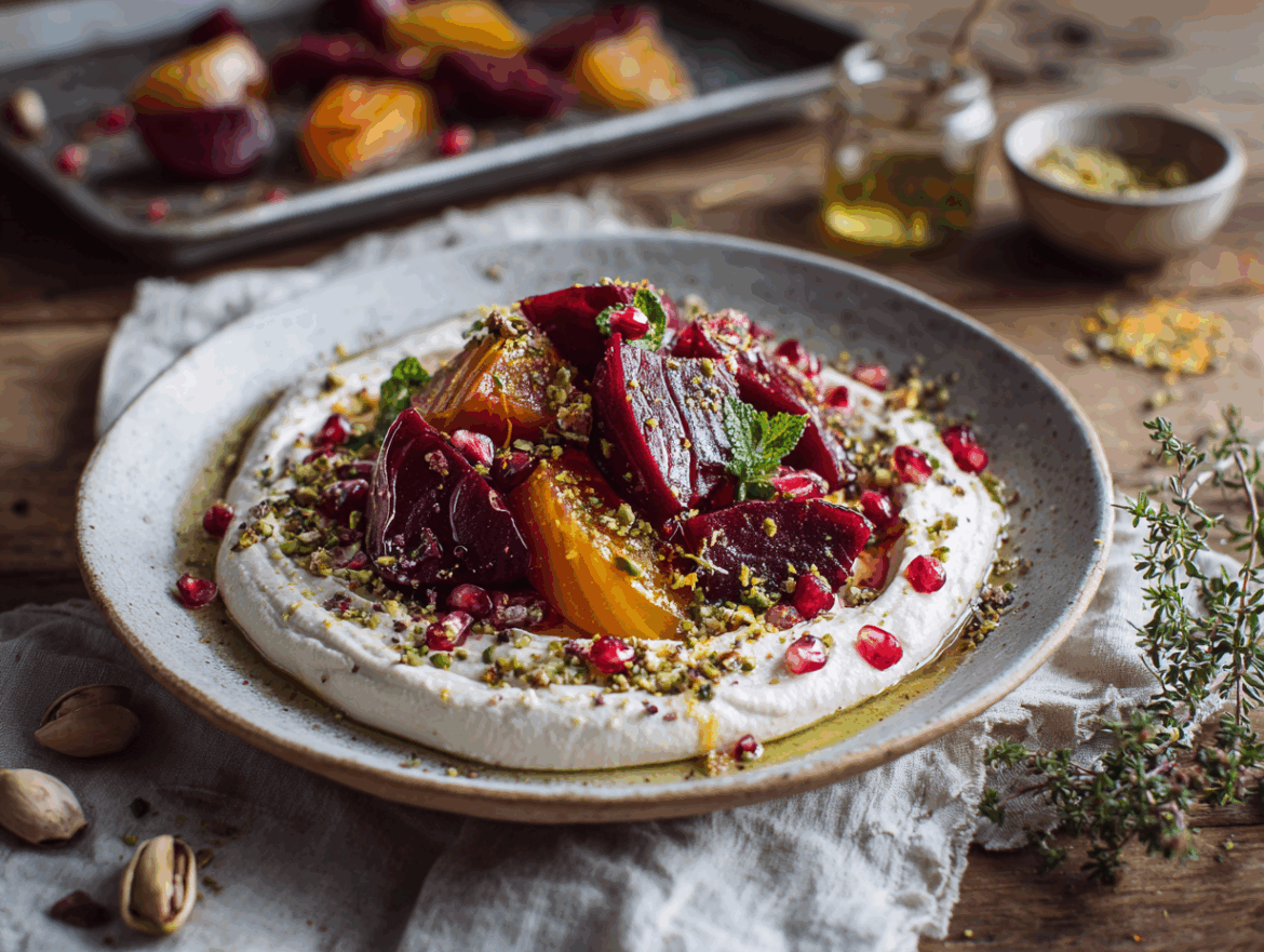 Roasted Beets with Whipped Lemon-Tahini and Pistachio Dukkah
