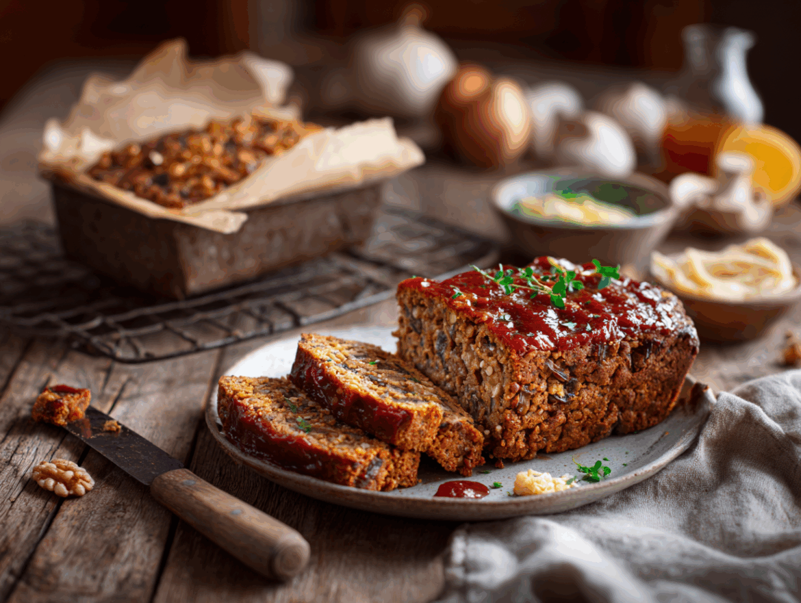 Lentil and Mushroom Loaf with Umami Tomato-Balsamic Glaze