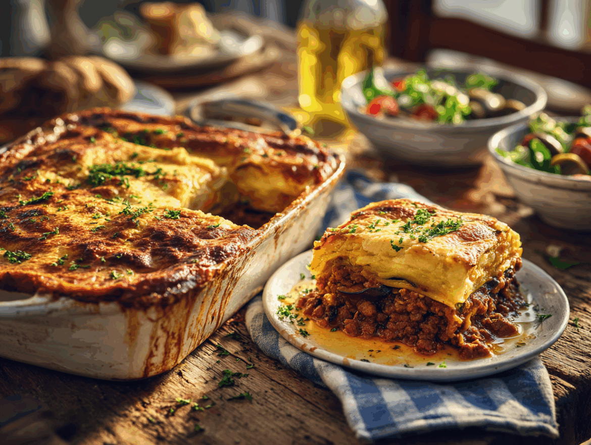 Layered Vegan Moussaka with Lentil–Mushroom Ragù and Cashew Béchamel