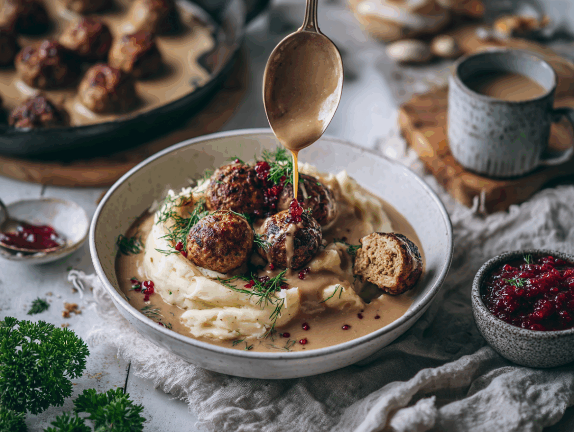 Vegan Swedish Meatballs with Silky Brown Gravy