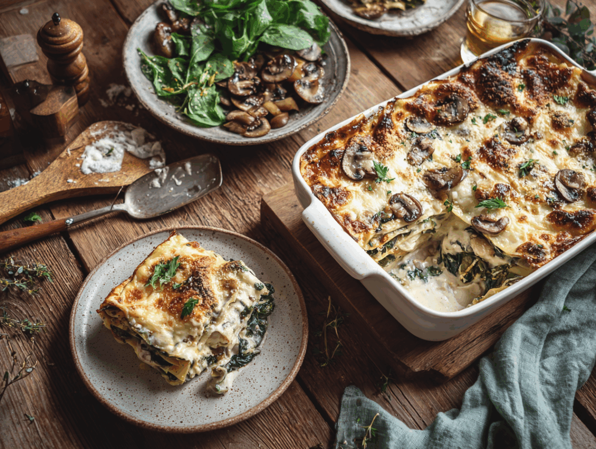 Vegan Spinach Mushroom Lasagna with Silky Cashew Béchamel