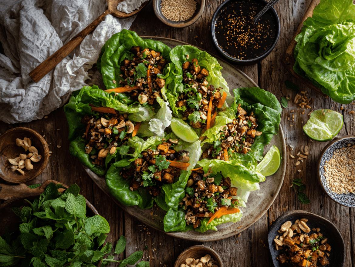 Crispy Ginger-Garlic Tofu Lettuce Wraps