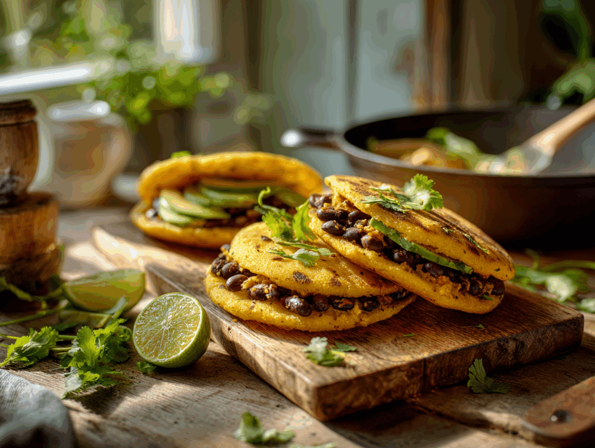 Vegan Arepas with Black Bean & Avocado Filling