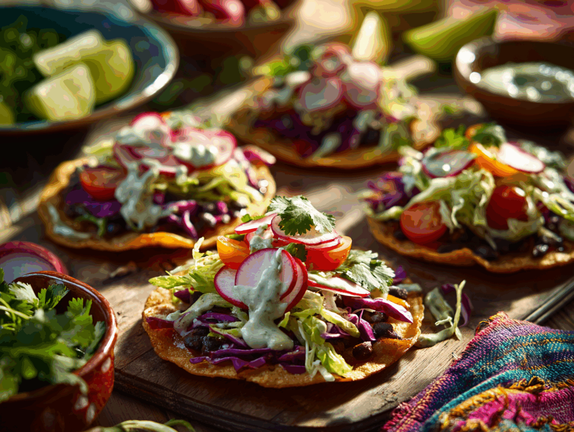 Vegan Tostadas with Spiced Black Beans & Avocado Crema
