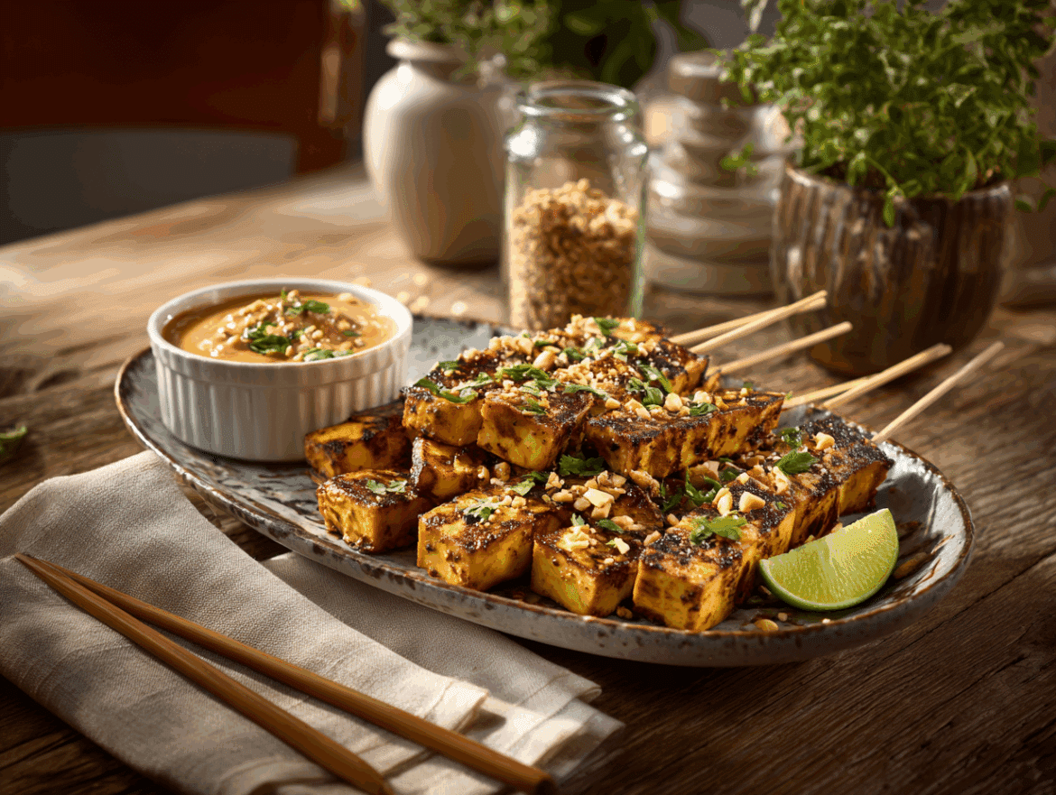 Vegan Tofu Satay with Peanut Sauce