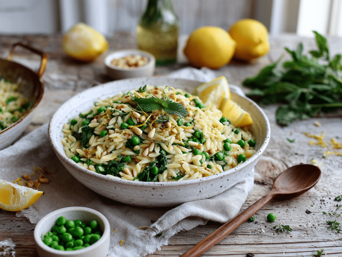 Lemon Orzo with Peas and Spinach