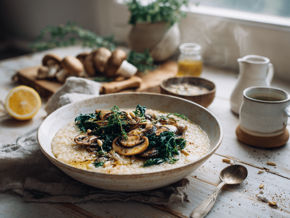 Savory Millet Porridge with Mushrooms and Kale