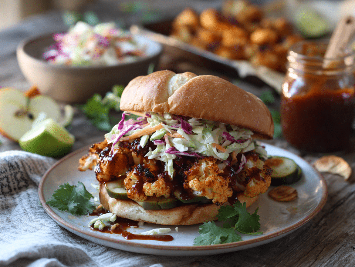 BBQ Cauliflower Sandwich with Slaw