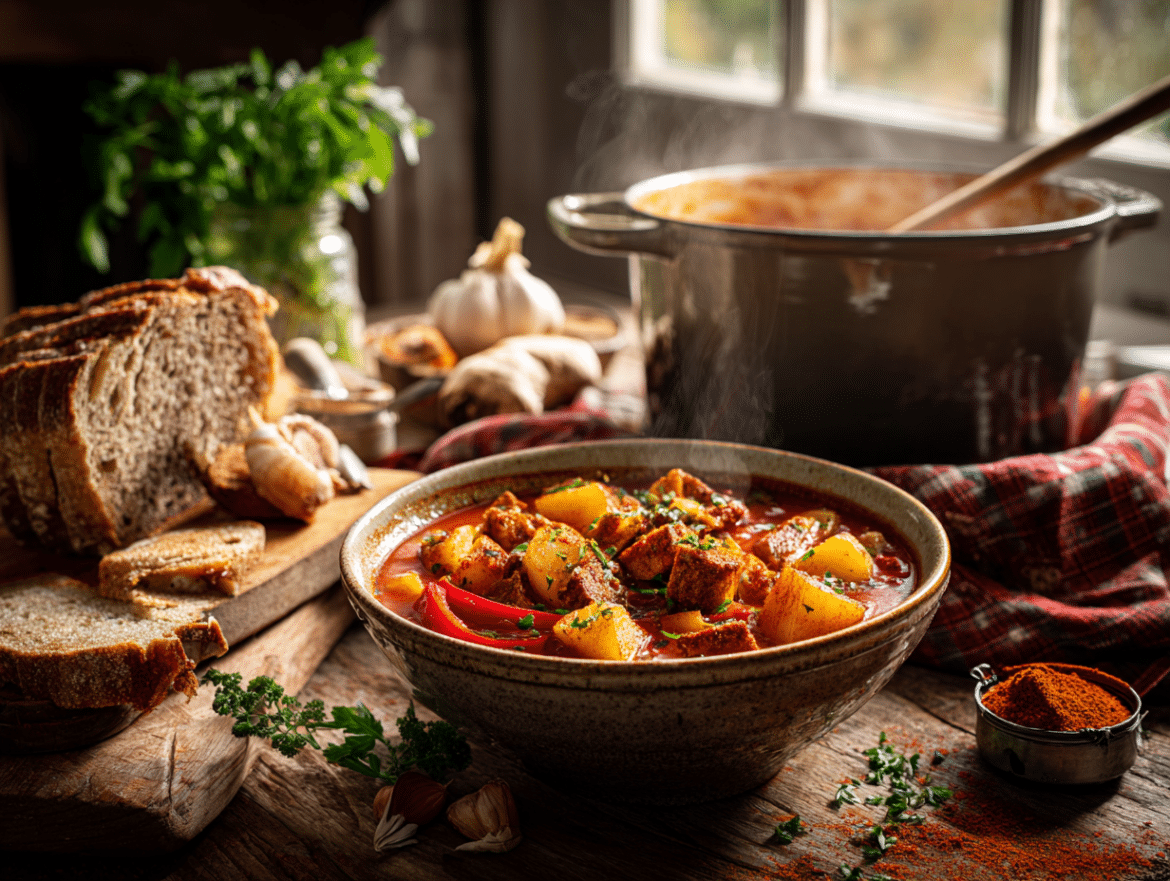 Vegan Hungarian Goulash with Potatoes and Paprika