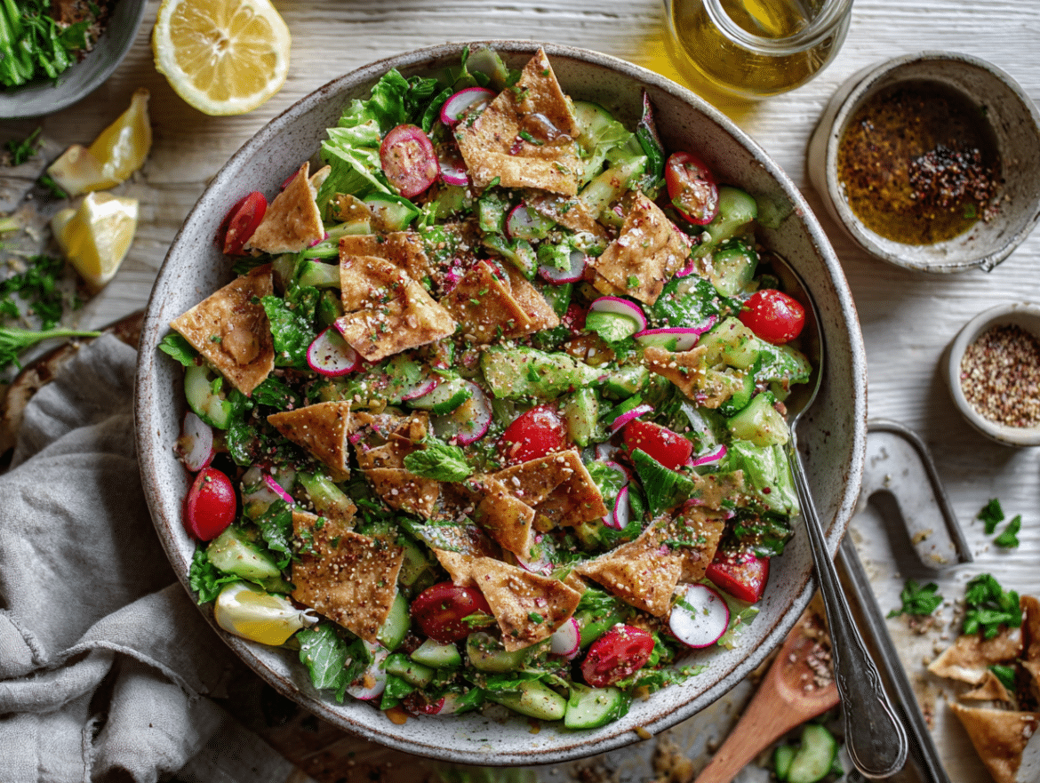 Vegan Fattoush Salad with Sumac Dressing