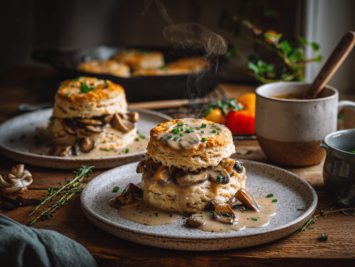 Vegan Biscuits and Mushroom Gravy