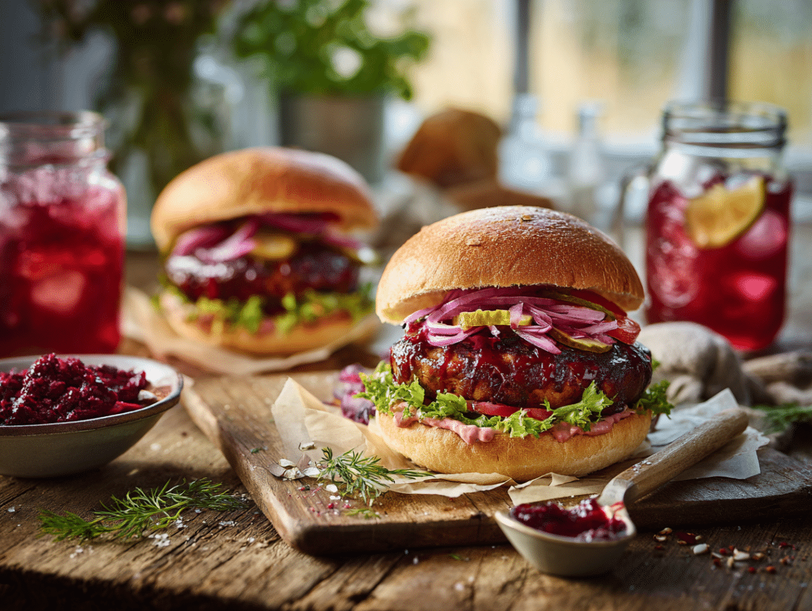 BBQ Mushroom Burgers with Beetroot Relish