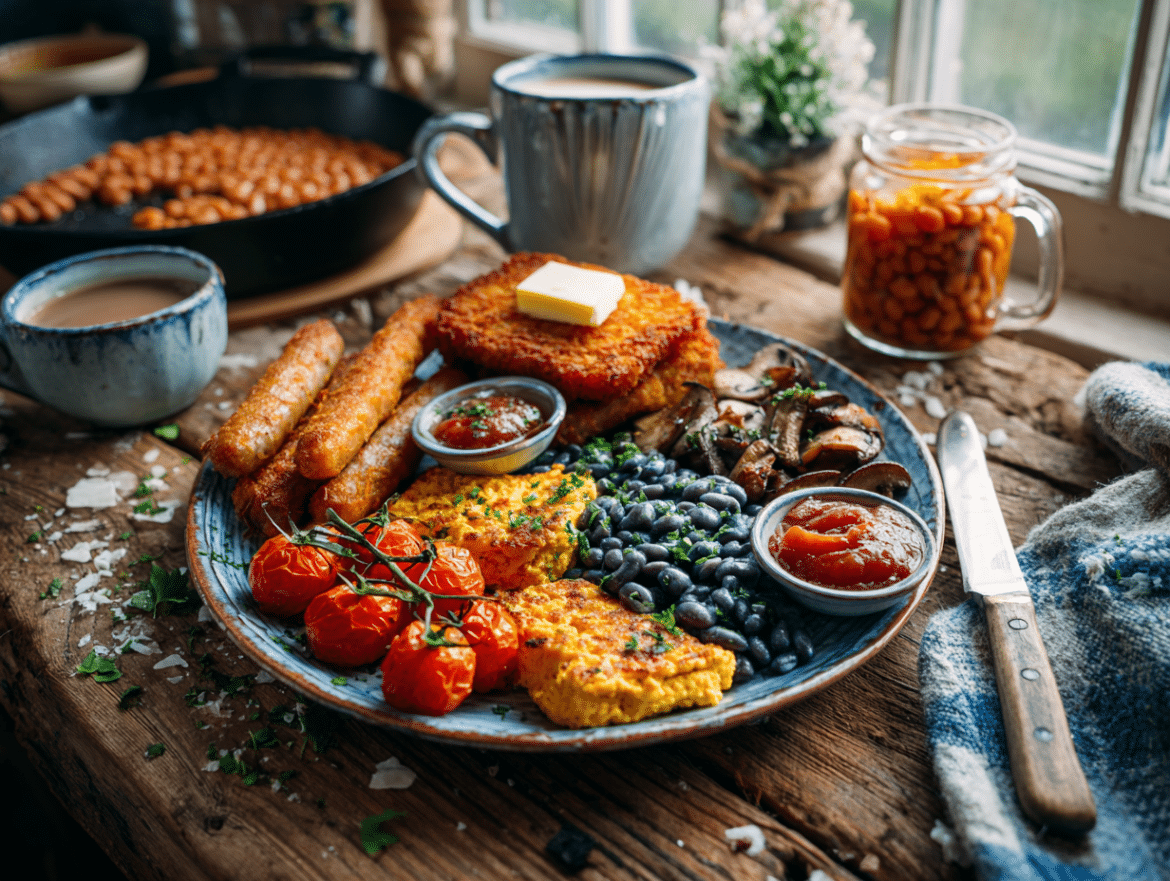 Vegan Full English Breakfast with Tofu “Eggs”