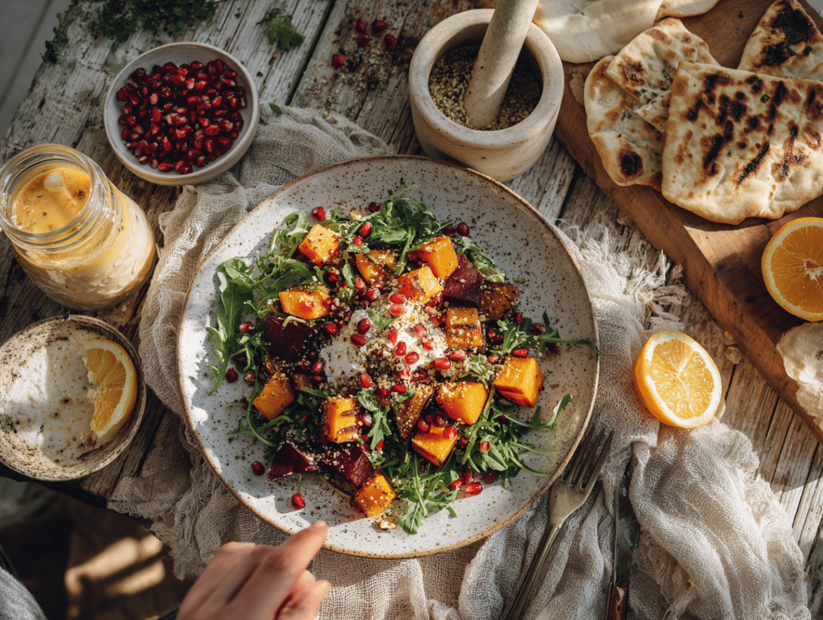 Roast Pumpkin and Beetroot Salad with Macadamia Dukkah
