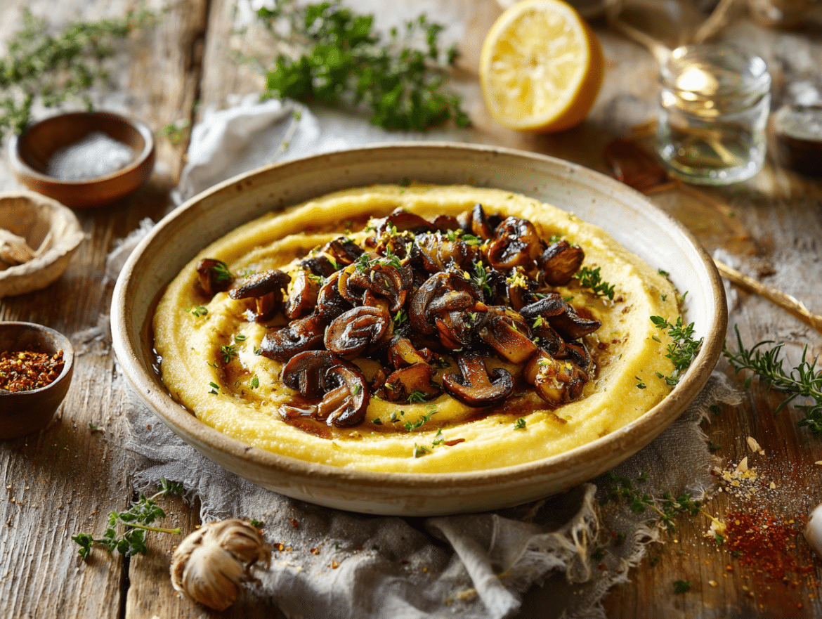 Creamy Vegan Polenta with Roasted Mushrooms