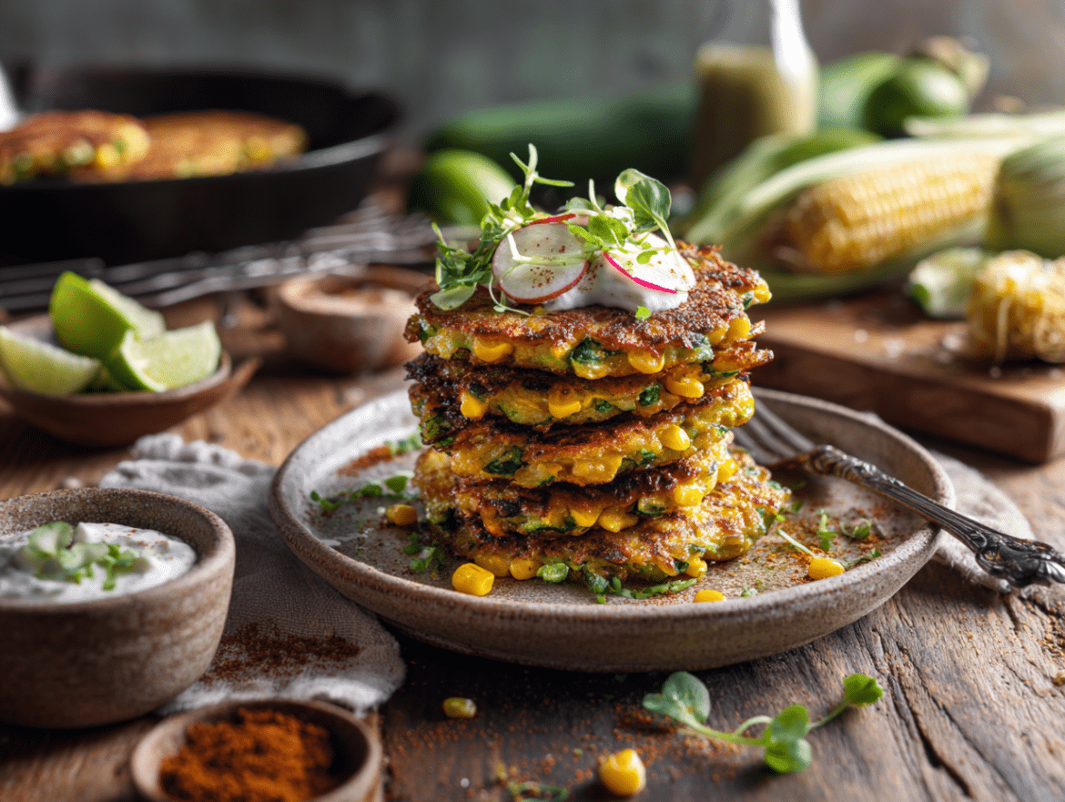 Zucchini and Corn Fritters with Cashew Sour Cream