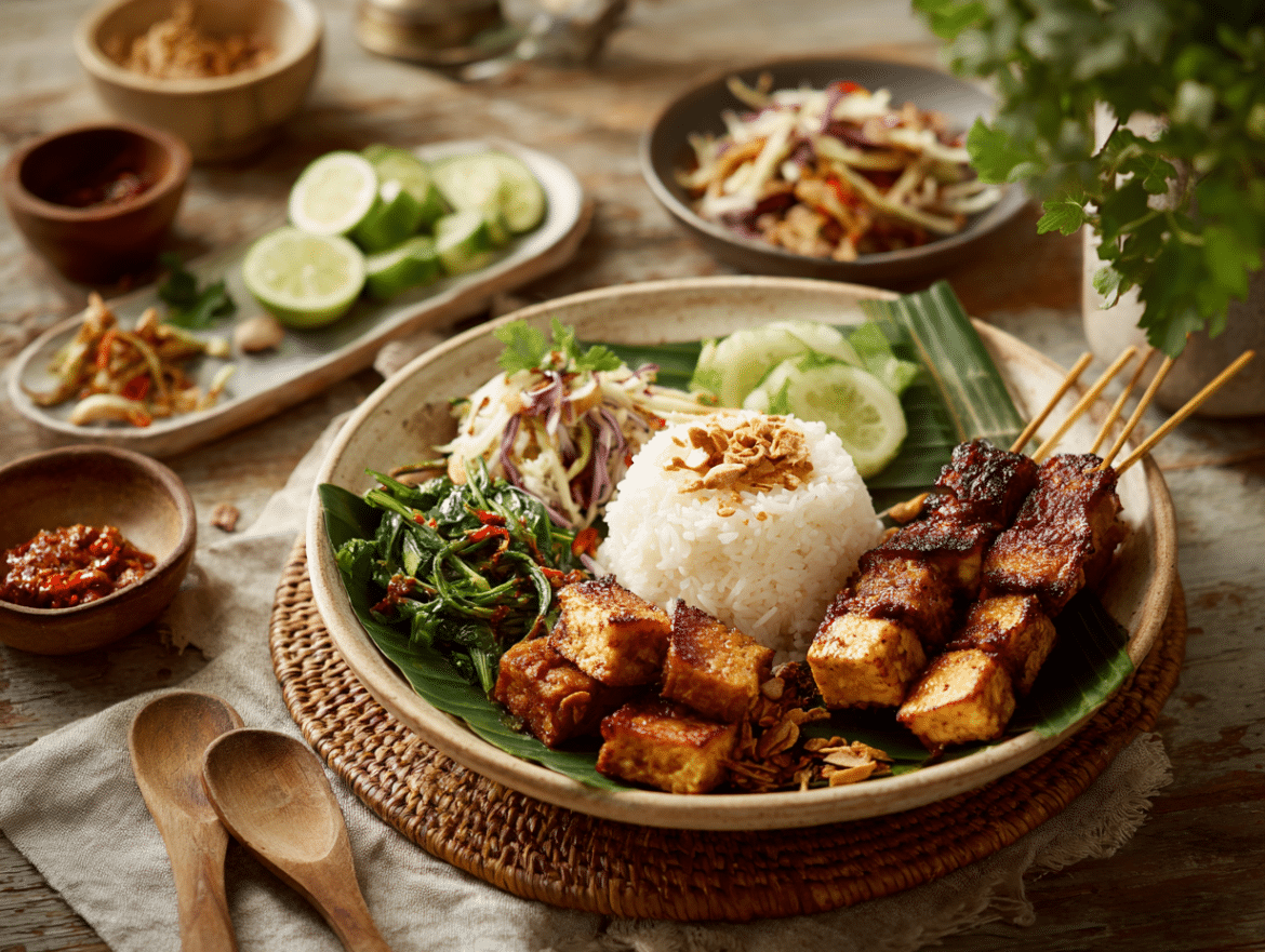 Vegan Indonesian Nasi Campur (Mixed Rice Bowl)