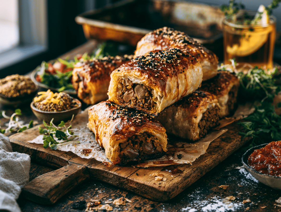 Vegan Sausage Rolls with Lentils and Walnuts